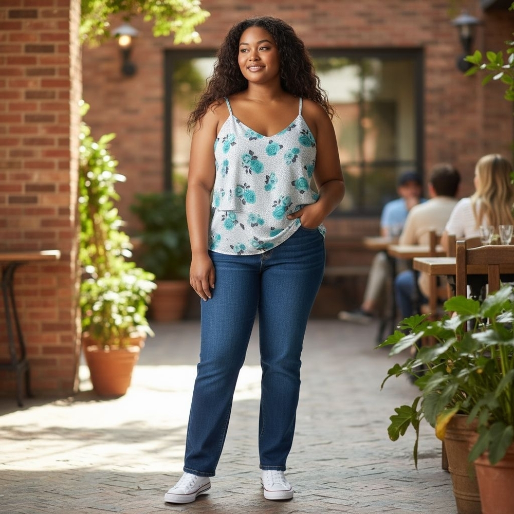 Torrid Plus Size Floral Layered Tank Top Shell Shirt Adjustable Straps 2X White